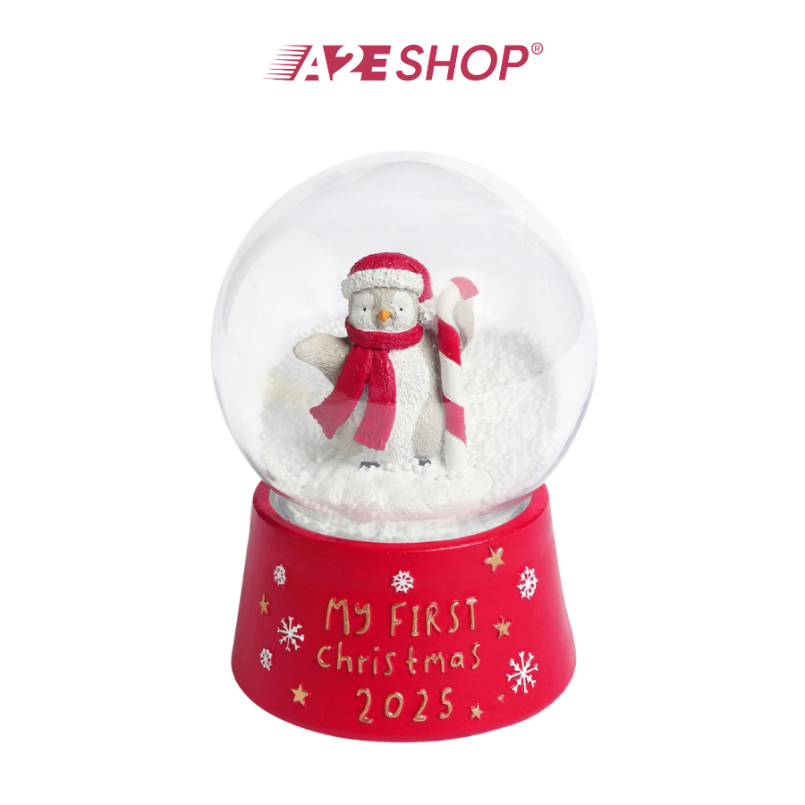 Red Penguin Baby’s First Christmas 2025 Snow Globe – Personalized Holiday Keepsake