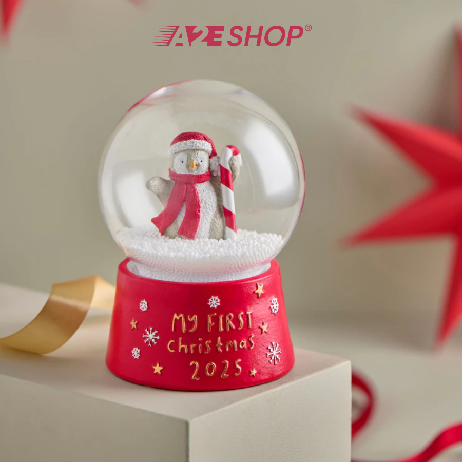 Red Penguin Baby’s First Christmas 2025 Snow Globe – Personalized Holiday Keepsake