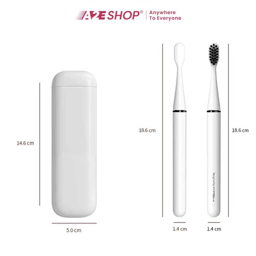 Mipow Ultra Slim Travel Electric Toothbrush Set with 4 Brush Heads - Convenient for Travel