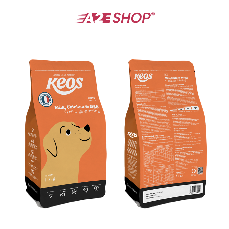 Keos Puppy Kibble – Chicken, Egg & Milk flavour