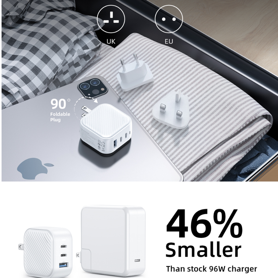 Innostyle GaN MiniCube 65W Charger (2C1A) with UK/EU/AU Plugs – IC65G-WHT