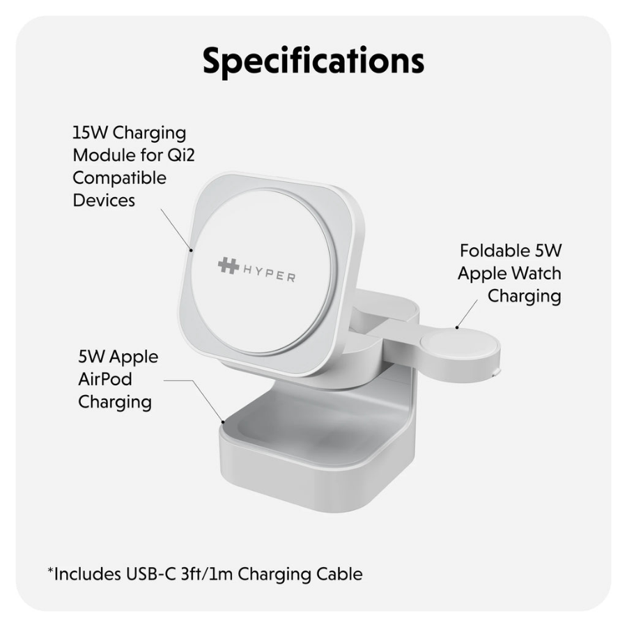 HyperJuice Qi2 3-in-1 Magnetic Wireless Charging Stand