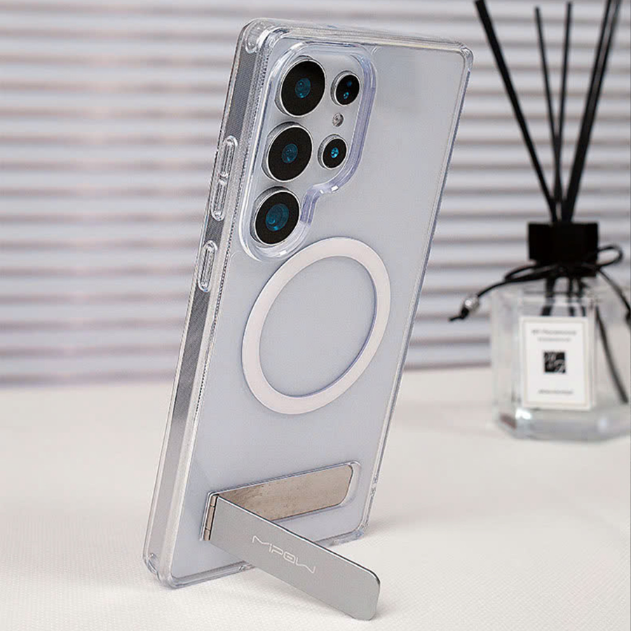Mipow Qi2 Tempered Stand Transparent Case – Galaxy S25 Ultra 6.9" (Bayer Germany)