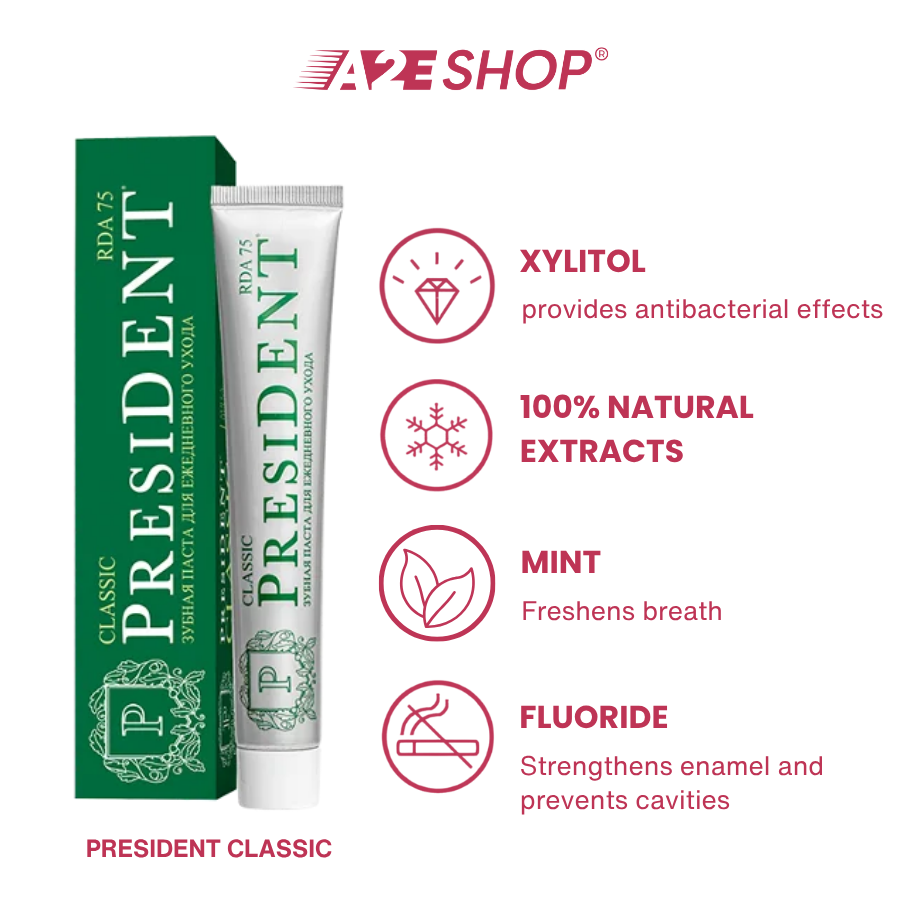 President Toothpaste Classic Line 75g – Whitening, Fresh Breath