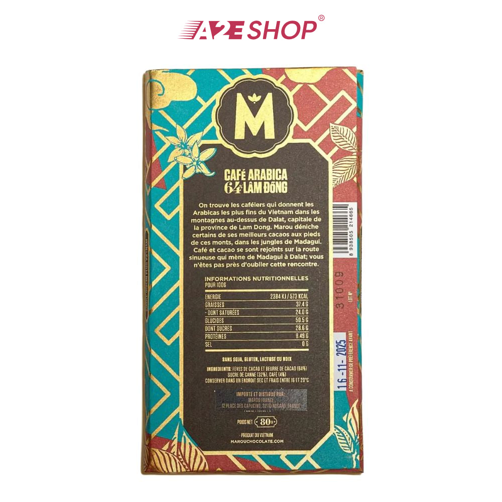 [MAISON MAROU] Lâm Đồng Arabica Coffee 64% - 80g Chocolate