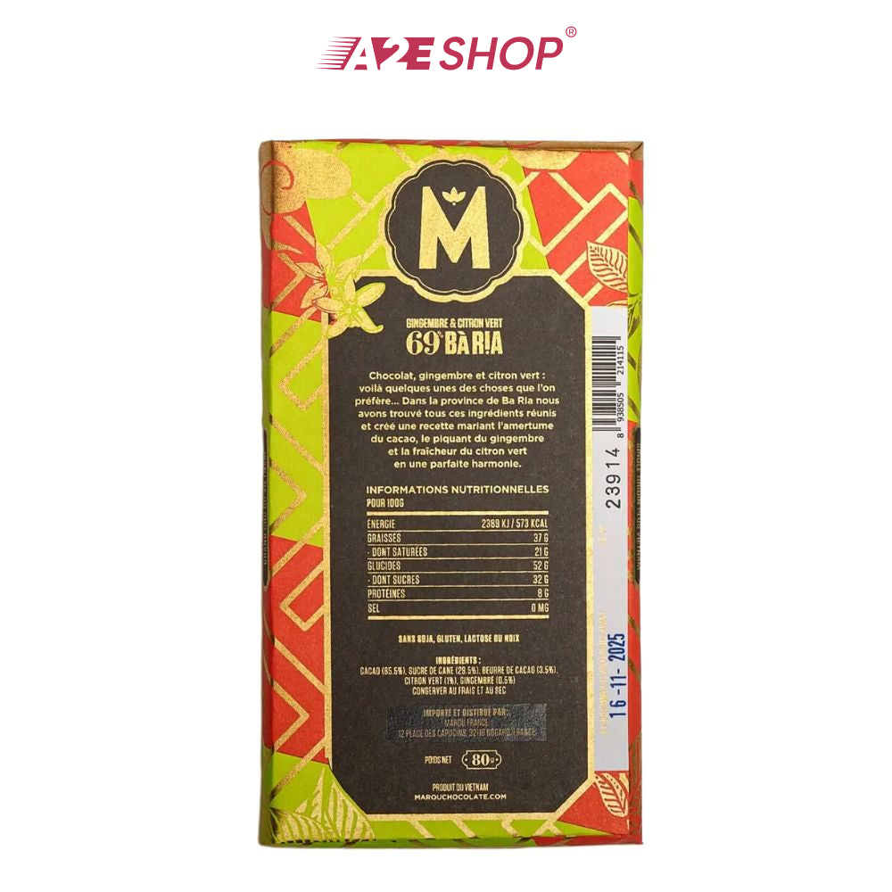 [MAISON MAROU] Ginger & Lime Bà Rịa 69% - 80g Chocolate