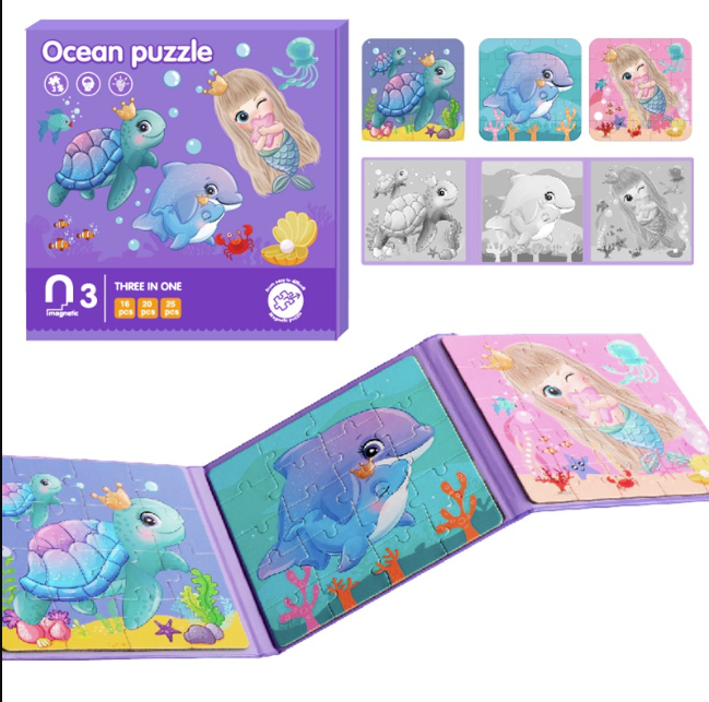 Smart 3-picture Puzzle Book Set for Children with Magnetic Pieces.